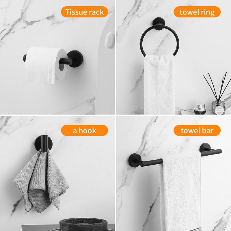 Hinmood Bathroom Hardware Set Matte Black, 10 Pieces Bathroom Accessories Set Includes Includes 2 Packs 24 Inch Towel Bar, Towel Ring, Toilet Holder and 4 Packs Towel Hooks - Image 3